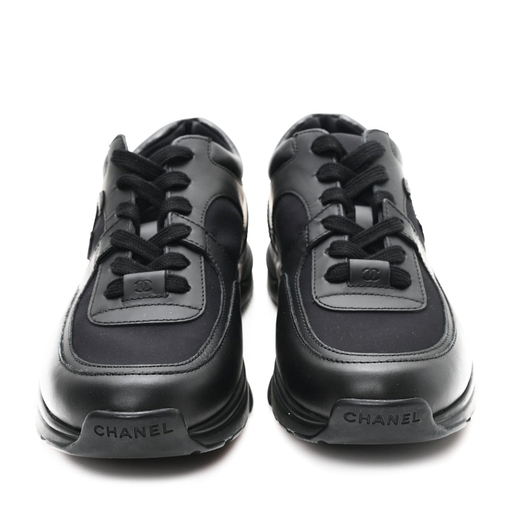 Chanel Calfskin Lambskin Women's CC Uniform Sneakers 41 Black