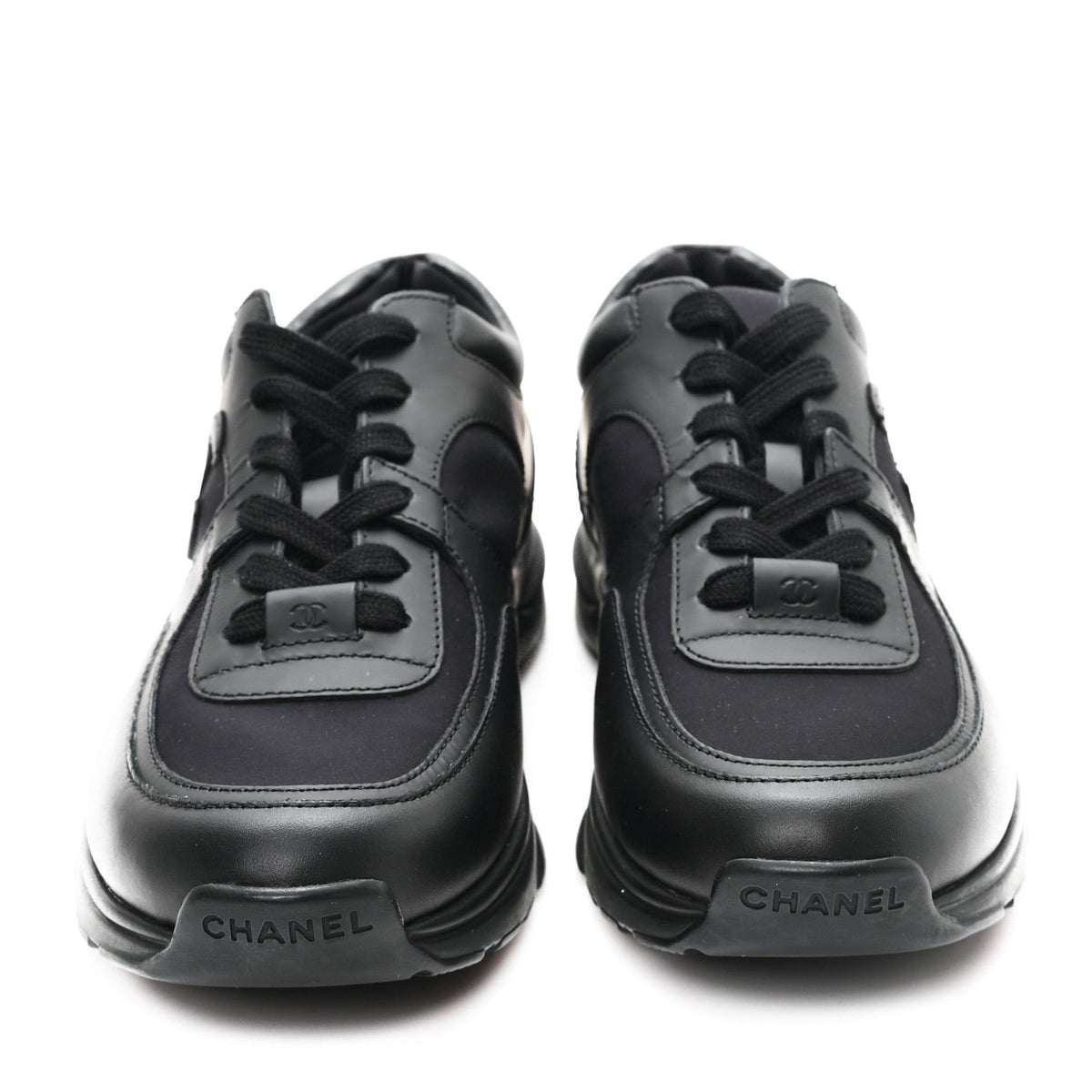 Chanel Calfskin Lambskin Women's CC Uniform Sneakers 41 Black
