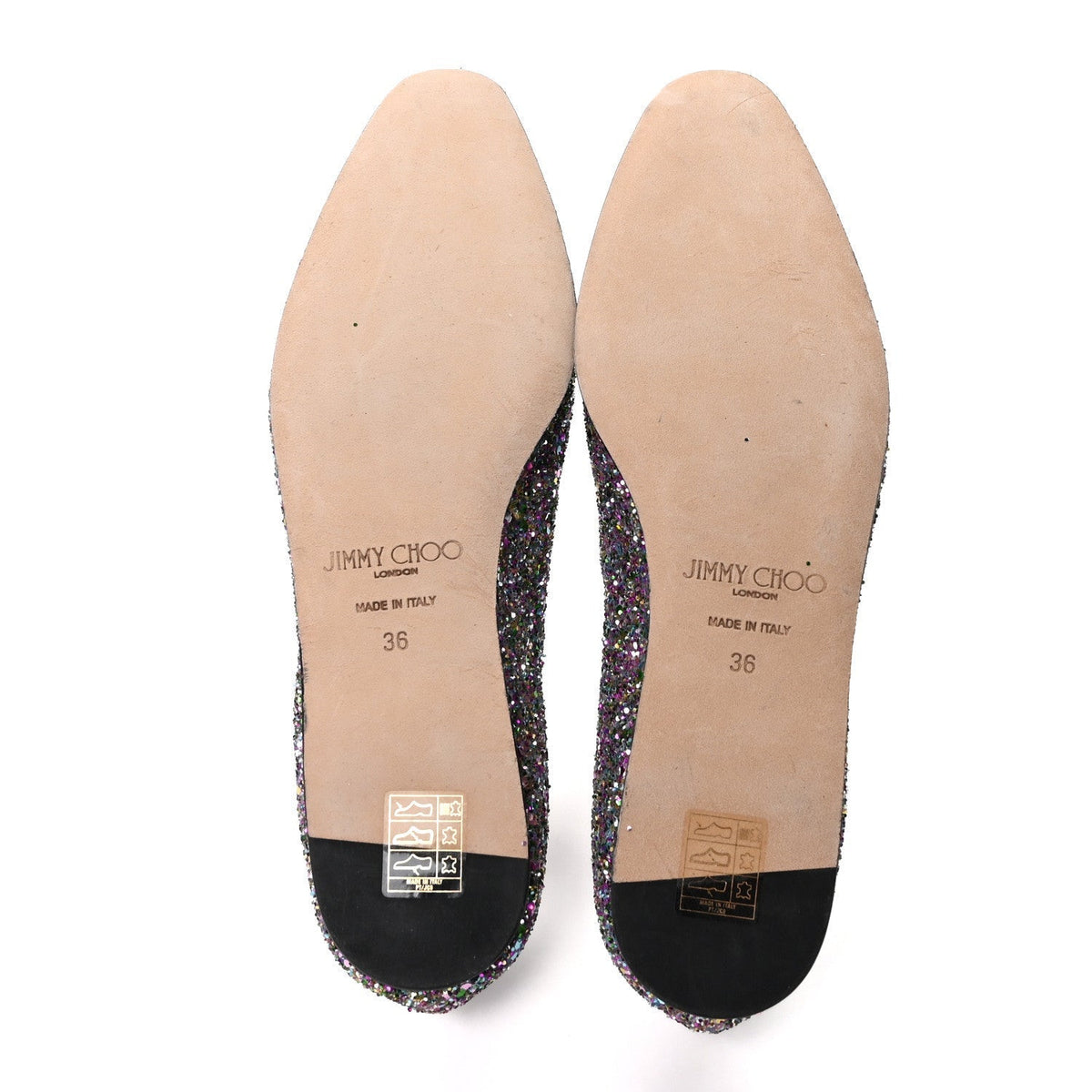 Jimmy Choo Patent Calfskin Glitter Women's Watson Flats 36 Silver Multicolor