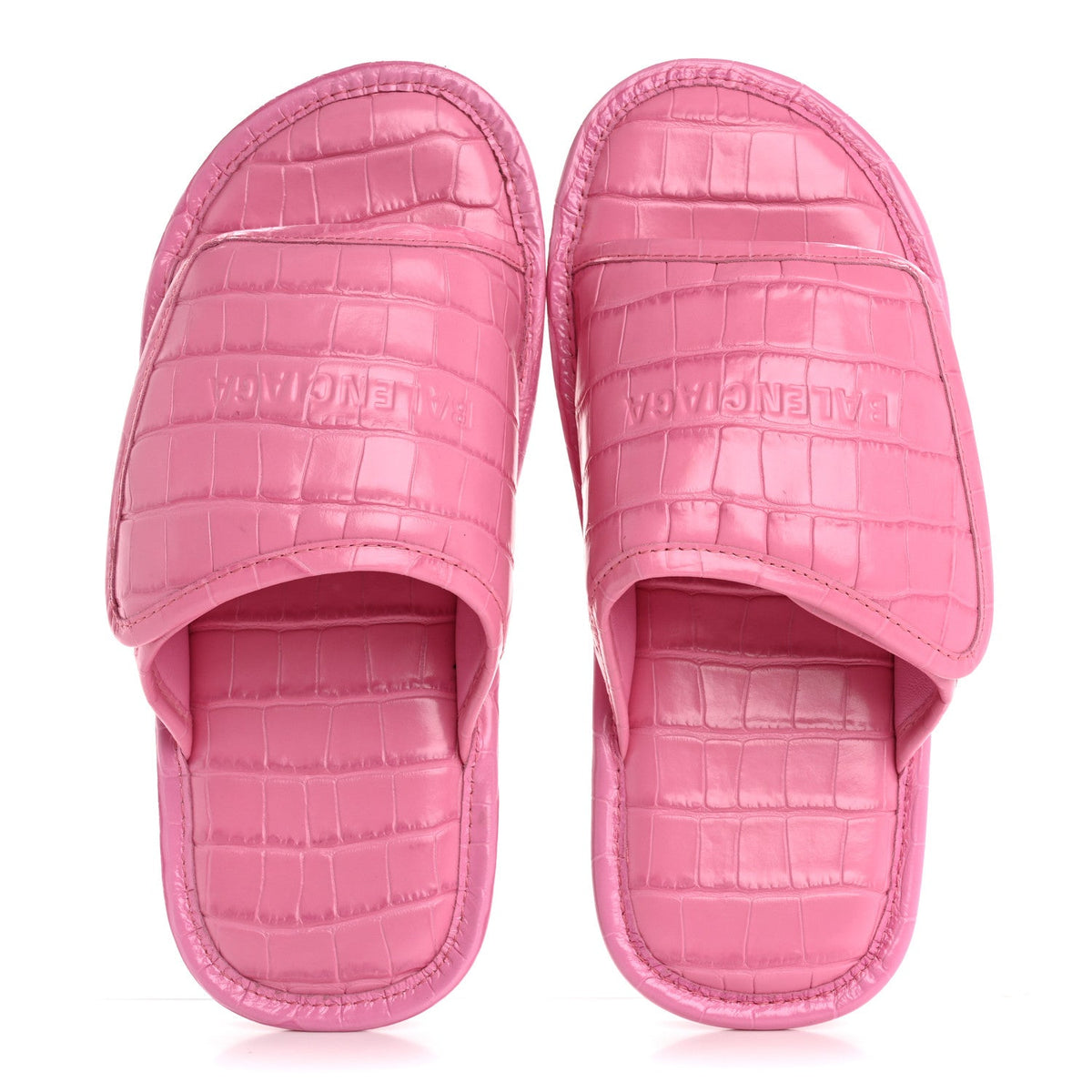 Balenciaga Crocodile Embossed Calfskin Logo Women's Slides 40 Fuxia