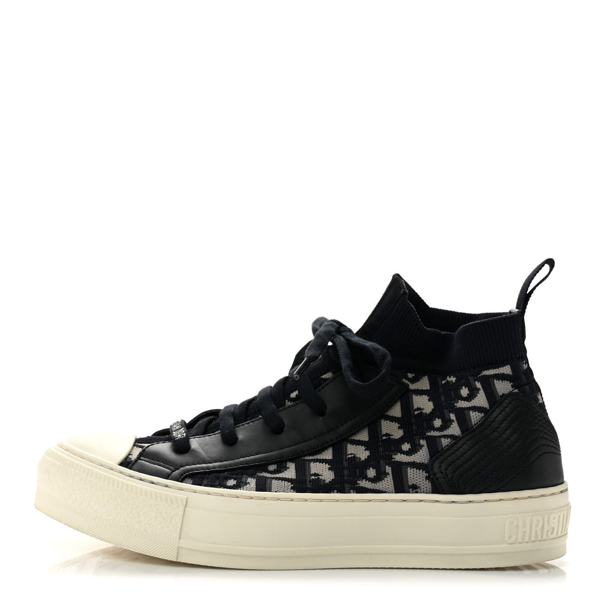Dior Technical Knit Calfskin Women's Oblique Walk'n'Dior Mid Top Sneakers 36.5 Deep Blue