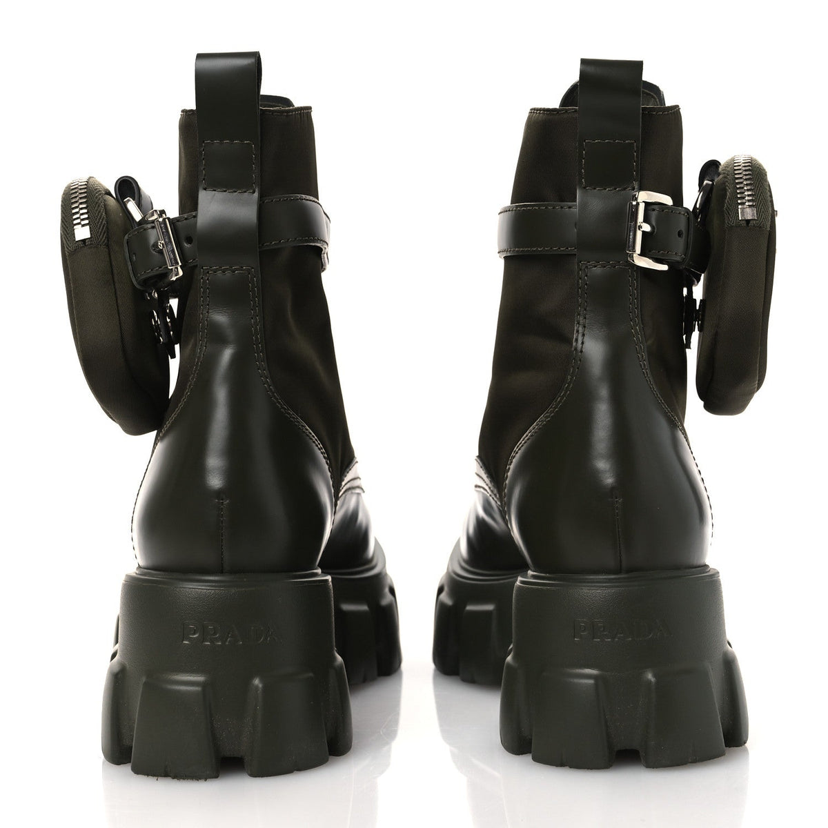 Prada Spazzolato Rois Re-Nylon Women's Monolith Boots 40 Militare