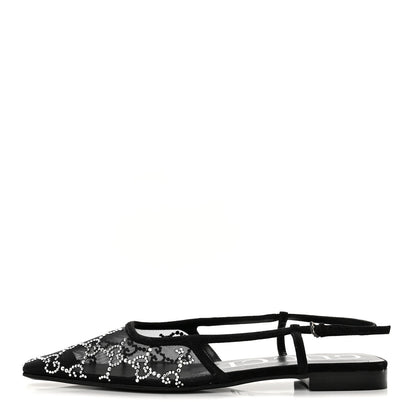 Gucci Suede Mesh Women's Crystal GG Demi Ballet Flats 37.5 Black