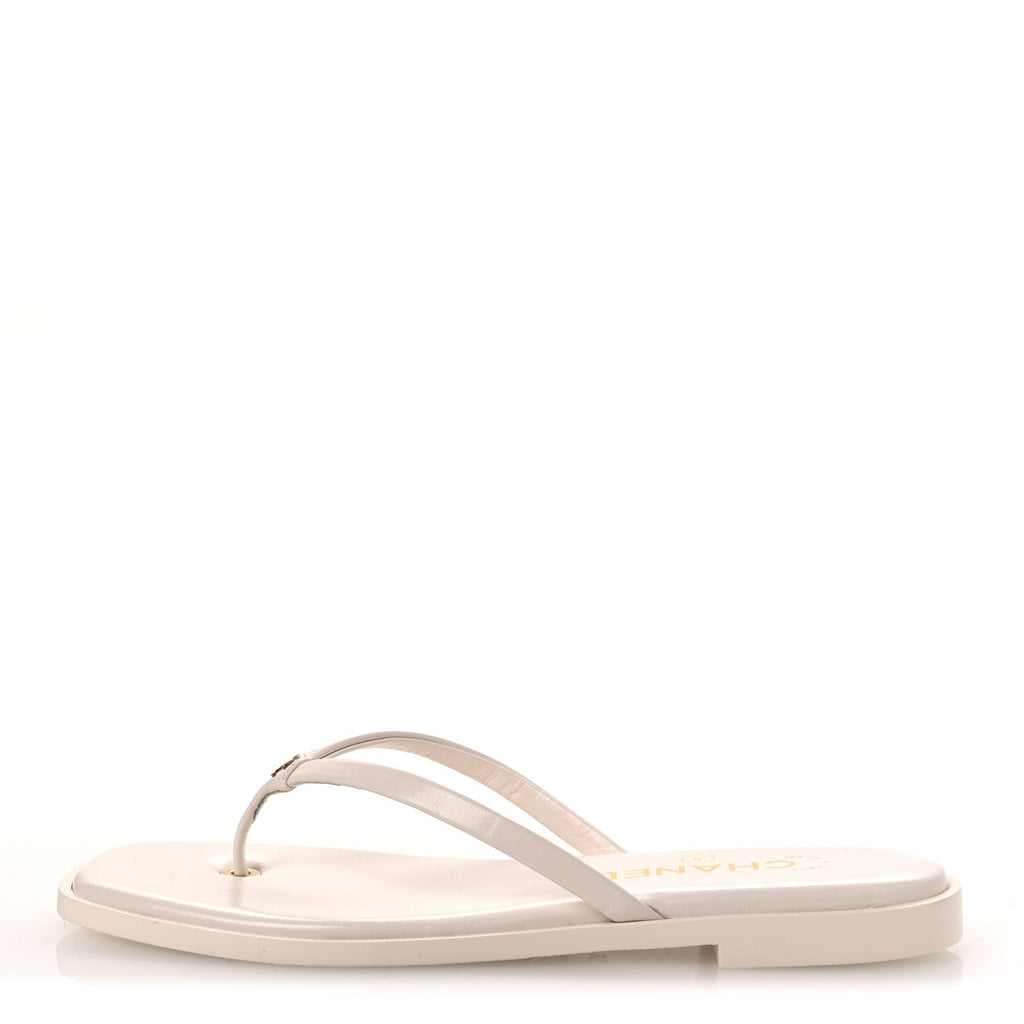 Chanel Goatskin CC Times Square Women's Thong Sandals White