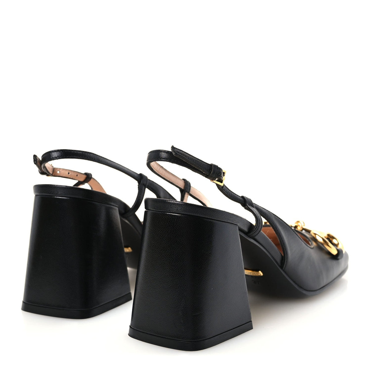 Gucci Malaga Kid Horsebit Women's 75mm Slingback Pumps 37 Black