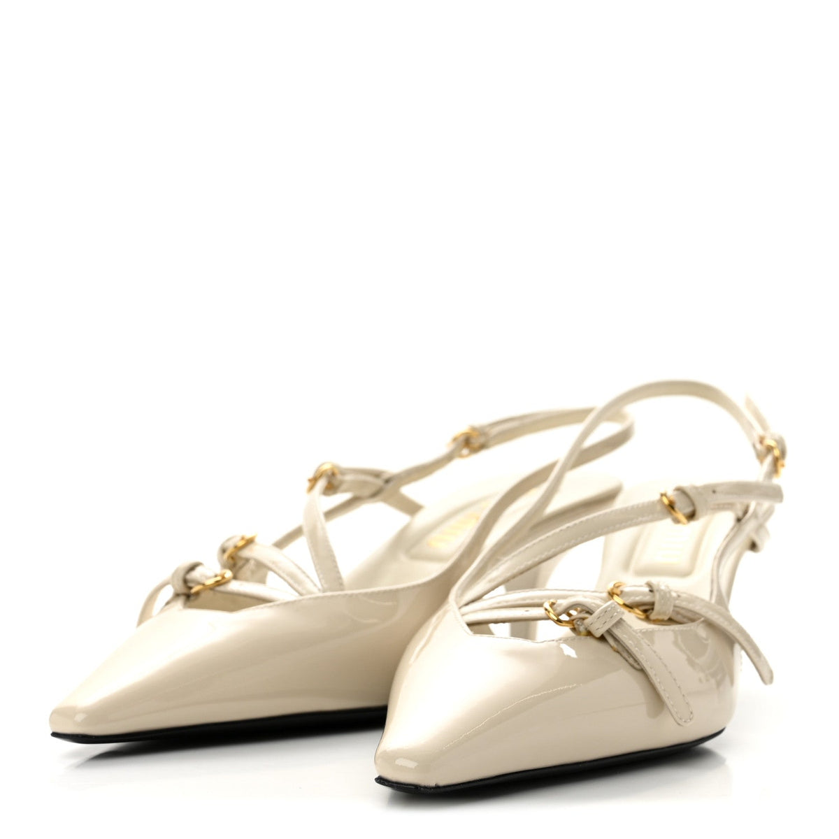 Miu Miu Vernice Patent Buckle Women's 55mm Slingback Pumps 36 Avorio