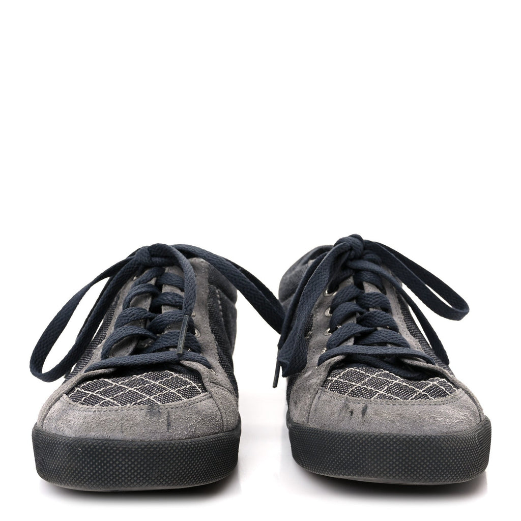 Chanel Toile Suede Calfskin Women's CC Low Top Sneakers 36 Dark Grey