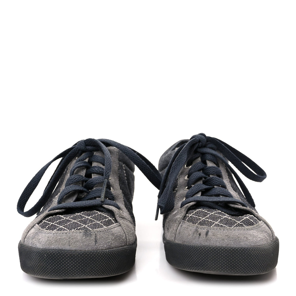 Chanel Toile Suede Calfskin Women's CC Low Top Sneakers 36 Dark Grey