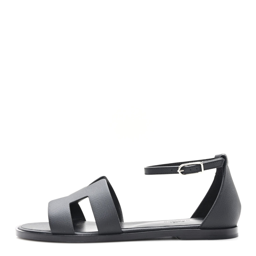 Hermes Epsom Calfskin Women's Santorini Sandals 38 Black