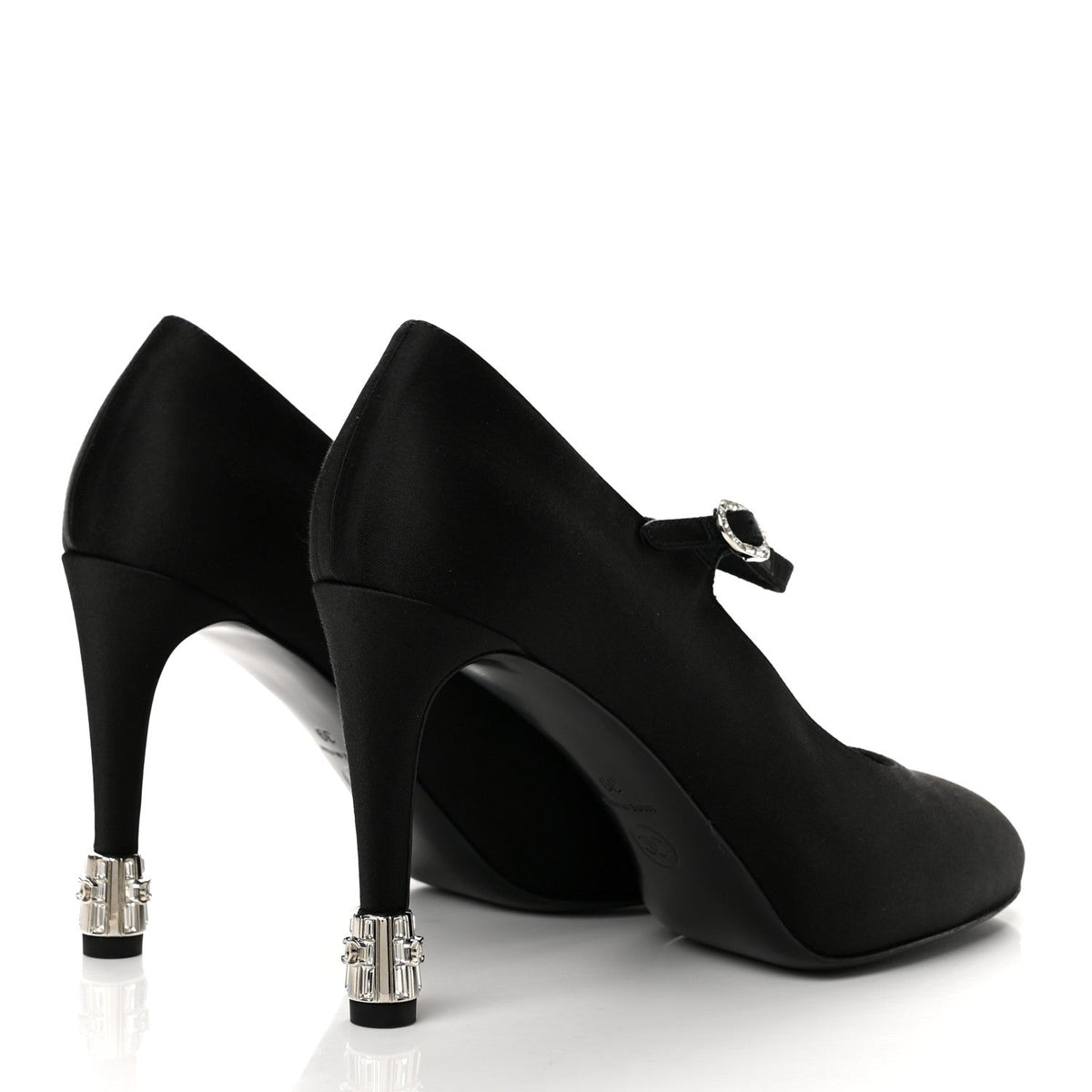 Chanel Satin Crystal Women's Mary Jane Pumps 39 Black