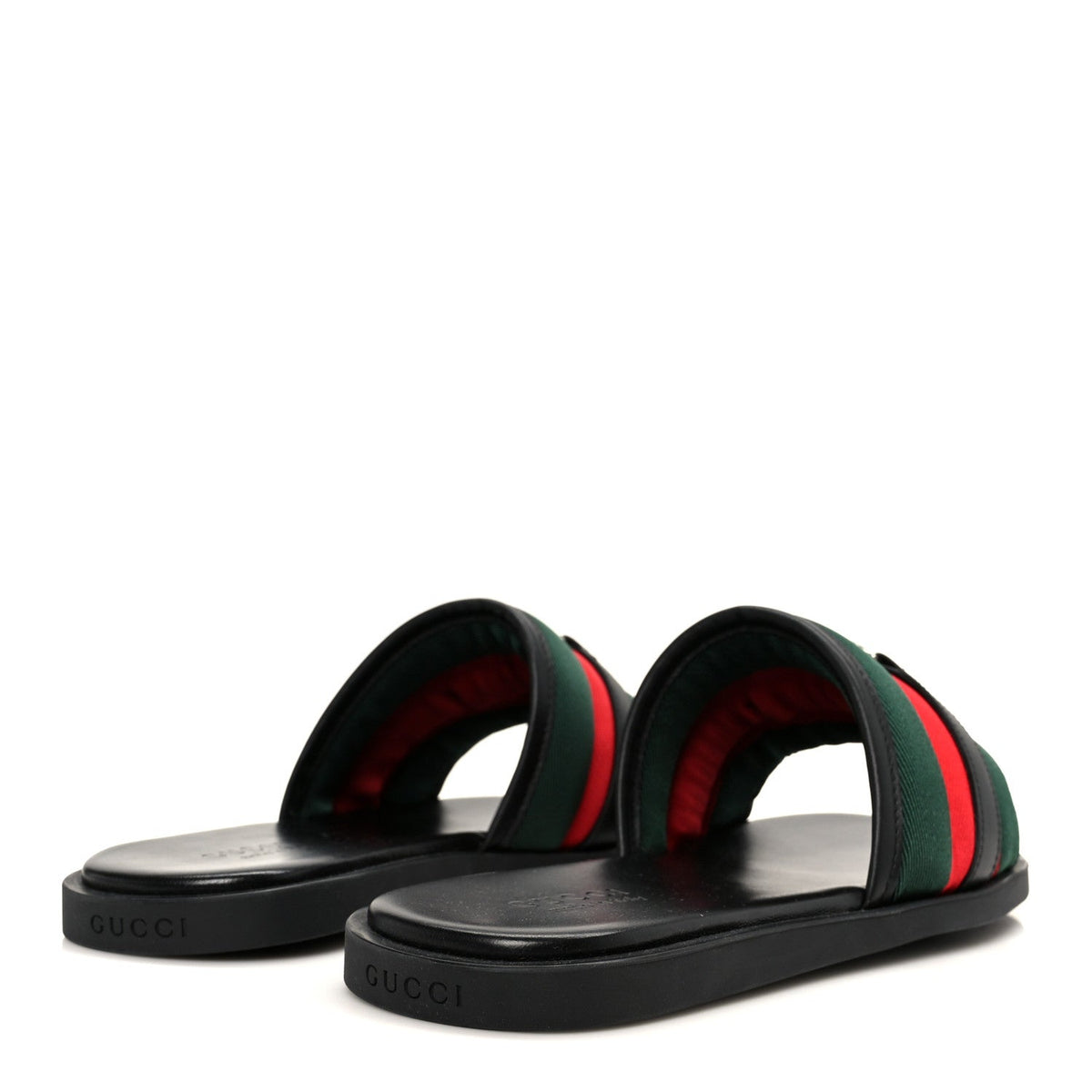 Gucci Nylon Calfskin Men's Web Interlocking G Maverik Slide Sandals 41 Black