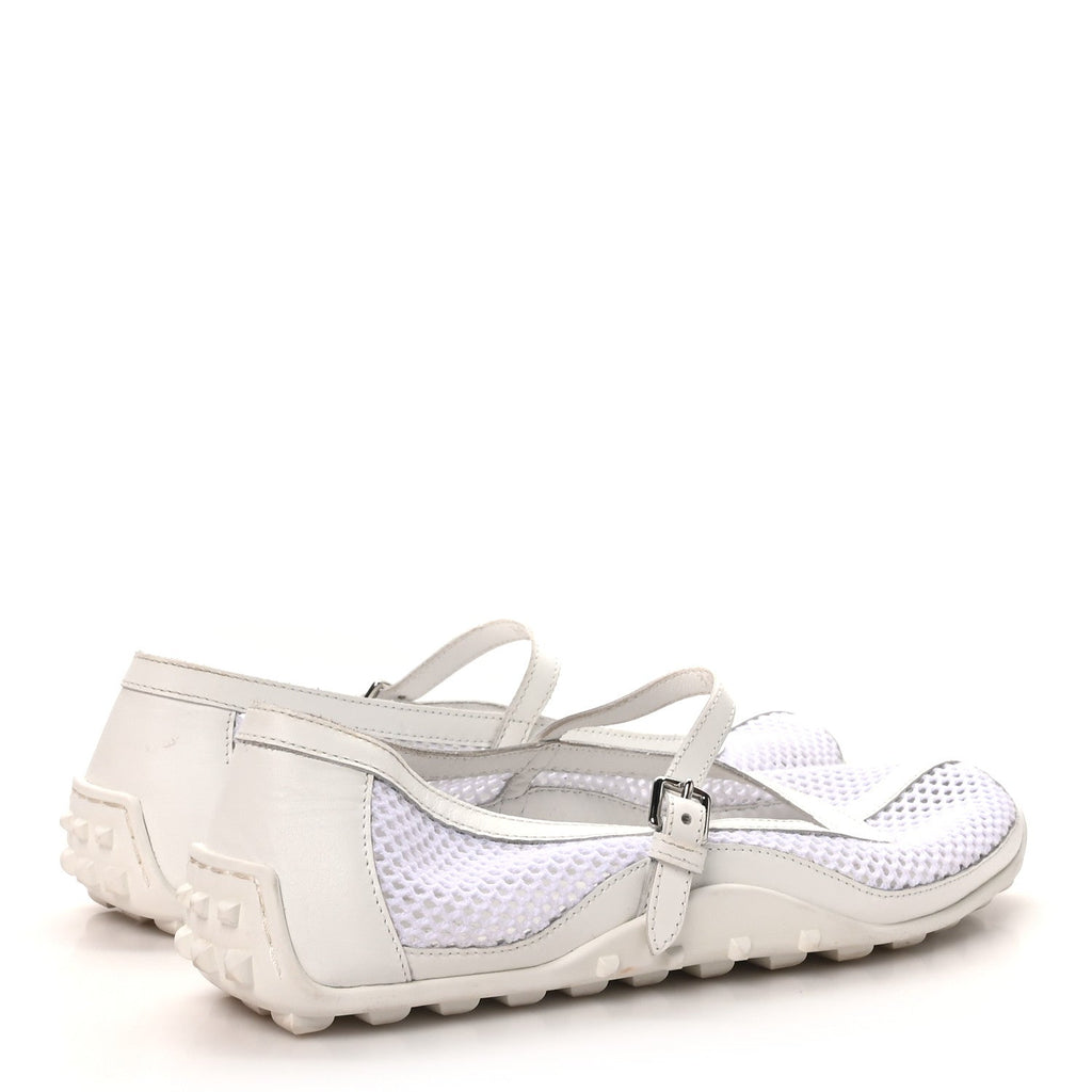 Hermes Crochet Knit Calfskin Women's Kichu Ballet Flats 39 White
