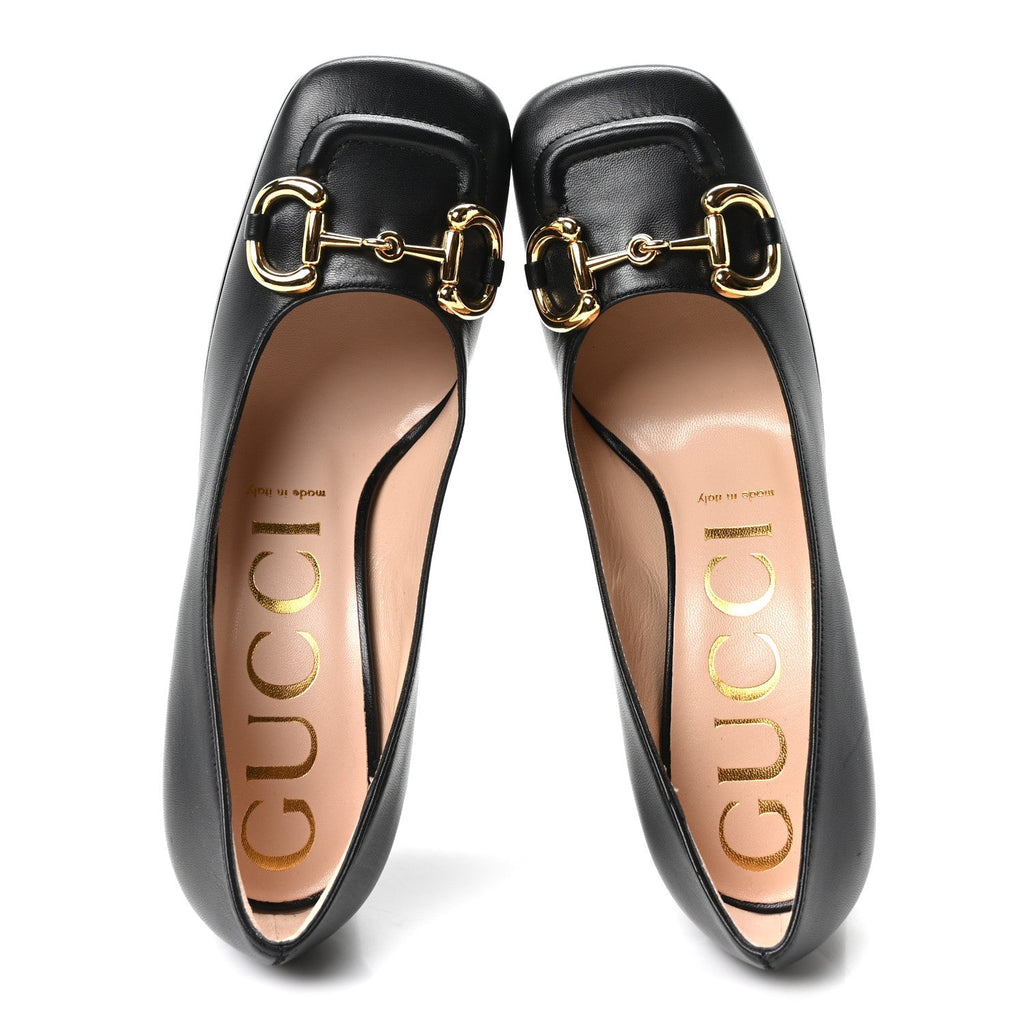 Gucci Malaga Kid Women's Horsebit 75mm Pumps 37.5 Black
