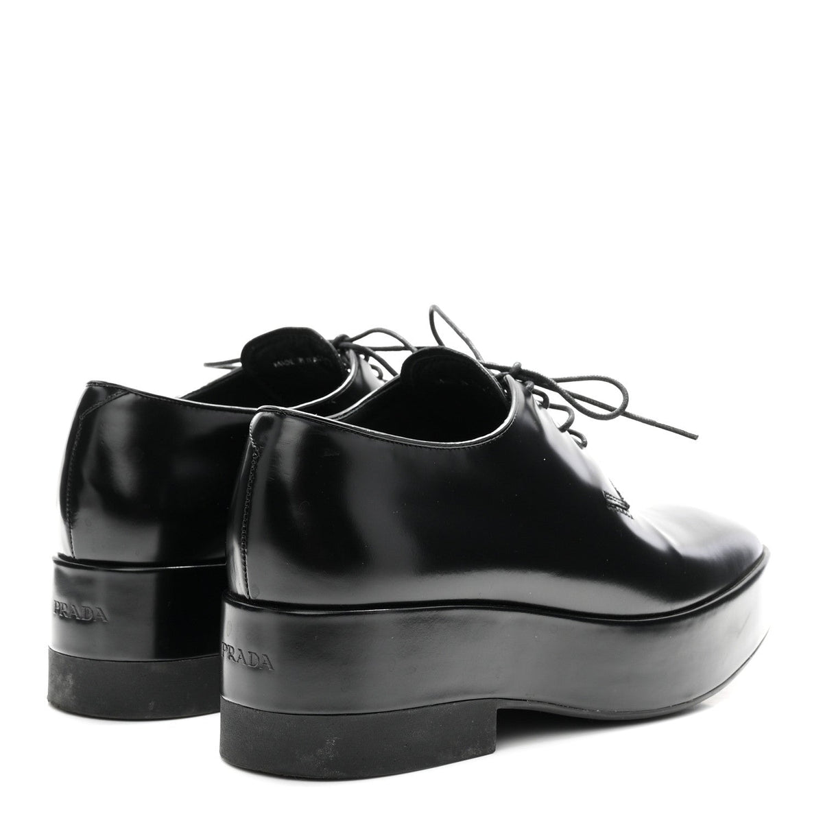Prada Spazzolato Calfskin Women's Derby Platform Loafers 37 Black