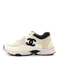Chanel Mesh Suede Calfskin Womens CC Sneakers 39.5 White Black