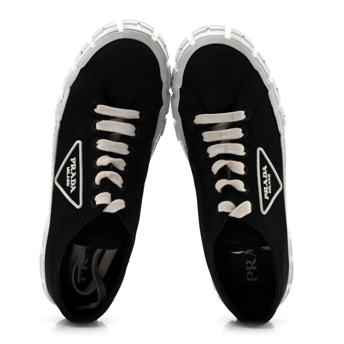 Prada Re-Nylon Gabardine Women's Triangle Logo Double Wheel 50mm Sneakers 38.5 Black