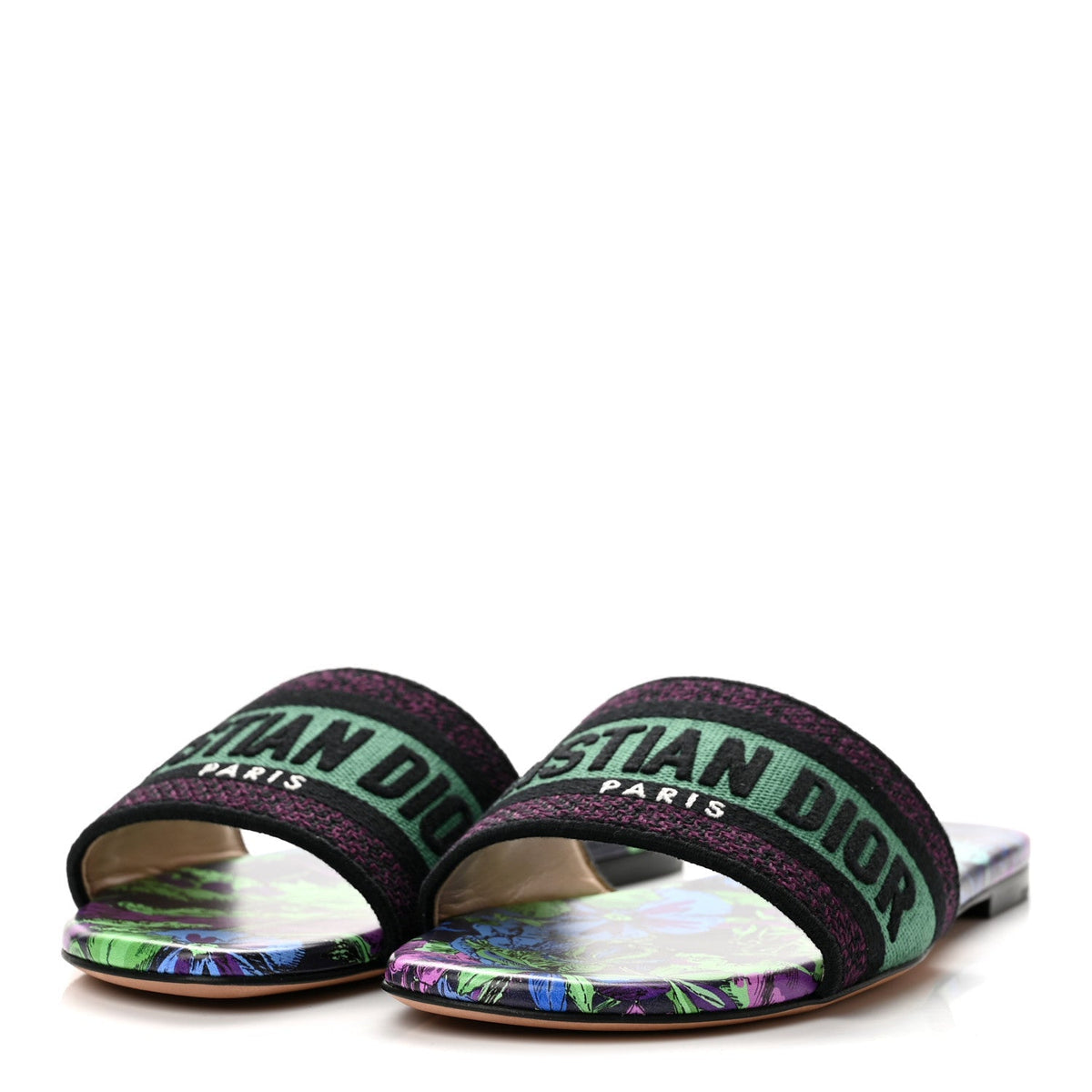 Christian Dior Canvas Women's Dway Slide Sandals 36.5 Purple Multicolor