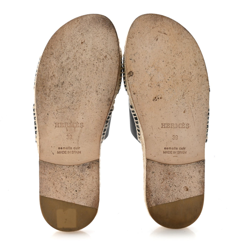 Hermes Calfskin Men's Antigua Espadrille Sandals 39 Black