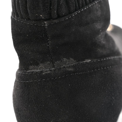 Chanel Suede Quilted Women's CC Lace Up Combat Boots 38.5 Black