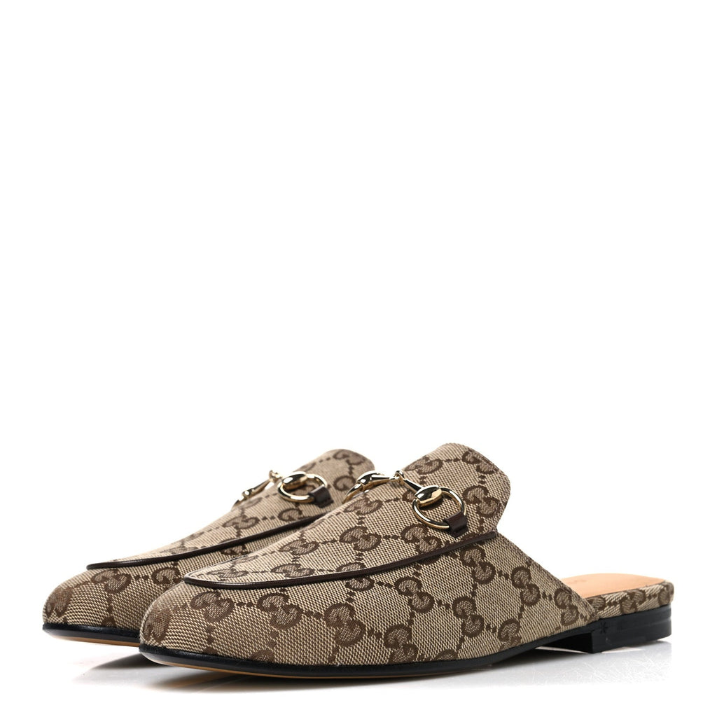 Gucci Canvas Women's Princetown Slippers 35 Beige Ebony New Acero