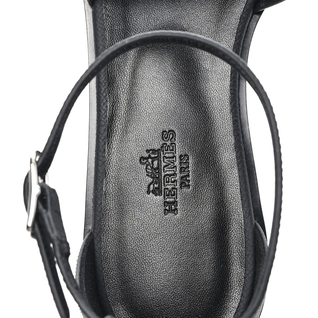 Hermes Epsom Calfskin Women's Santorini Sandals 38 Black