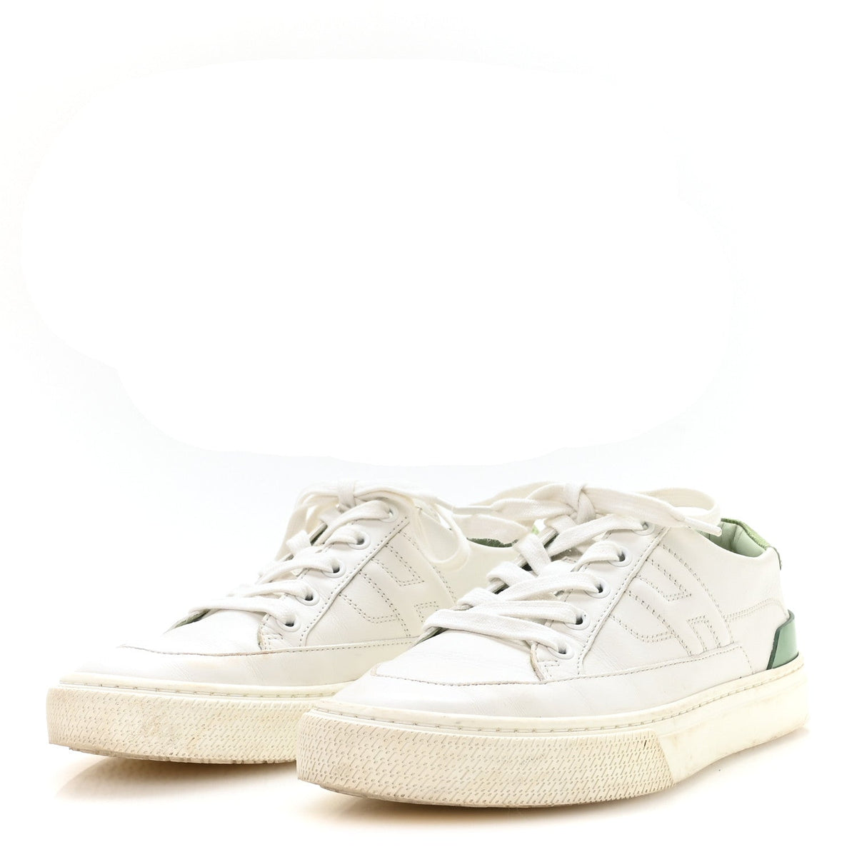 Hermès Crocodile Calfskin Women's Deep Sneakers 37.5 White Vert Jade