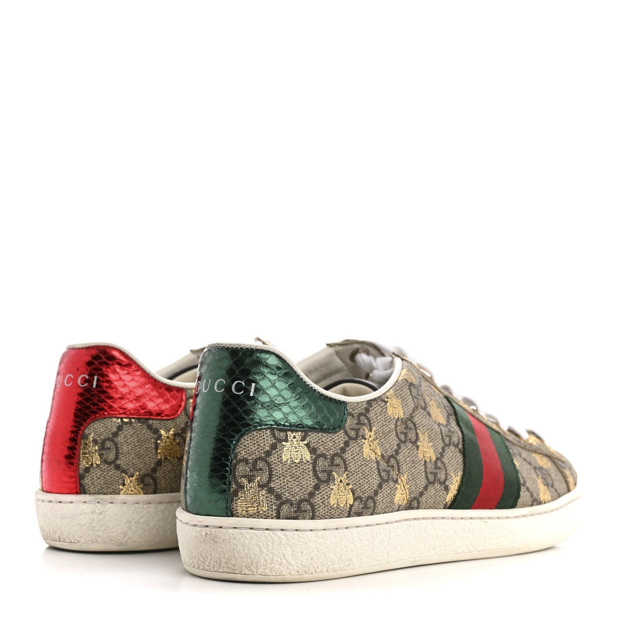 Gucci GG Supreme Canvas Women's Bees Ayers Web Ace Sneakers 37.5 Beige