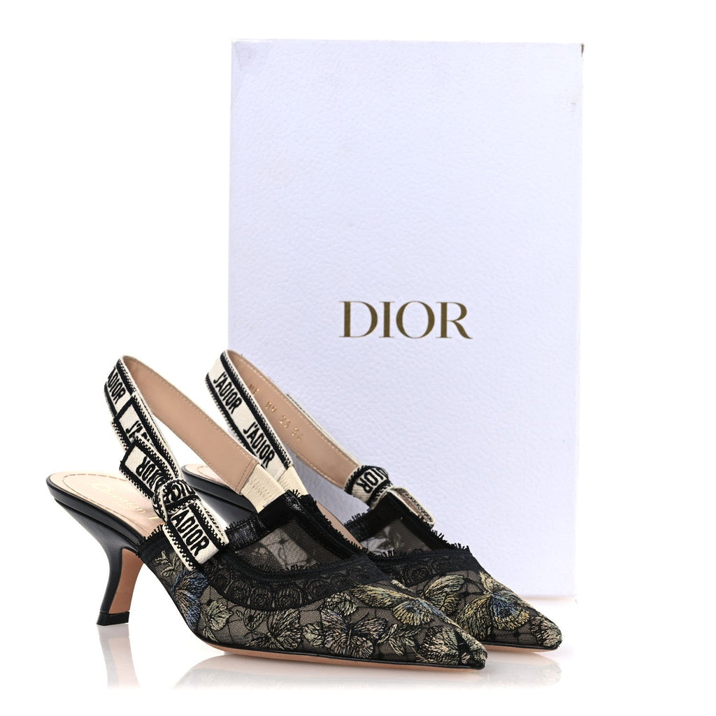 Christian Dior Mesh Women's Butterfly Embroidered J'Adior Pumps 36 Black