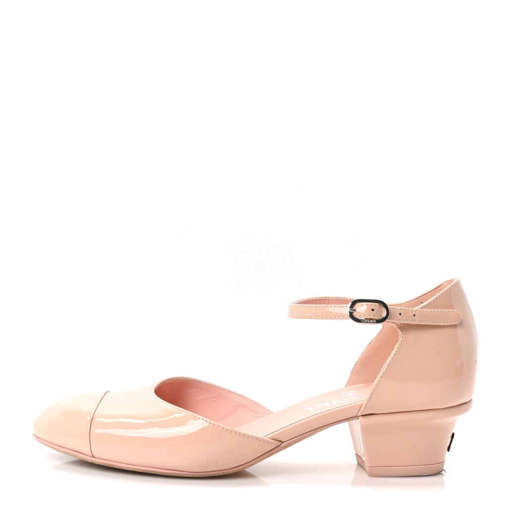 Chanel Patent Calfskin Women's Cap Toe Slingback Pumps 35.5 Light Pink