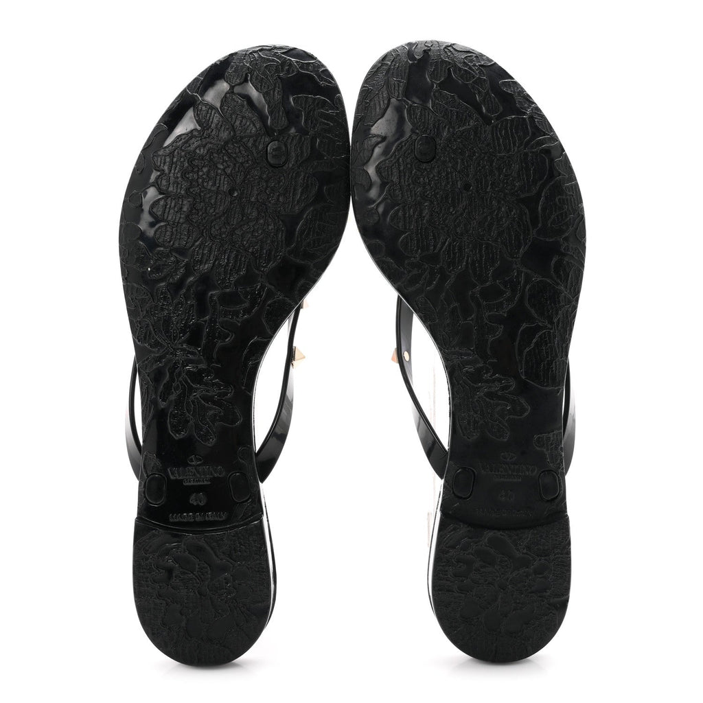 Valentino Garavani PVC Jelly Women's Rockstud Bow Thong Sandals 40 Black