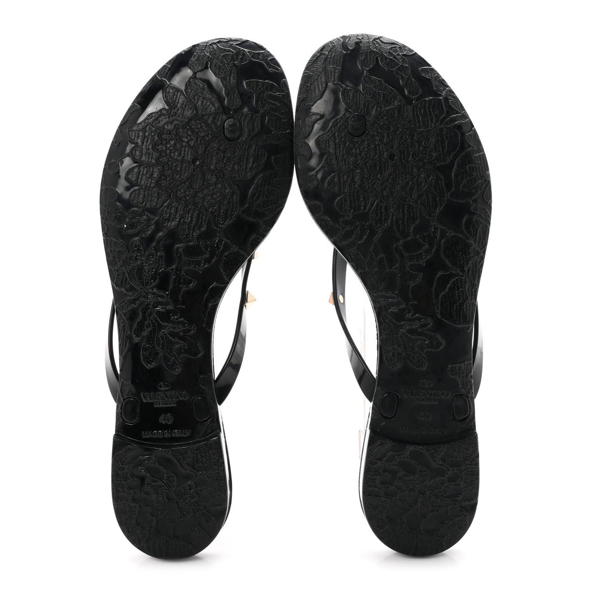 Valentino Garavani PVC Jelly Women's Rockstud Bow Thong Sandals 40 Black