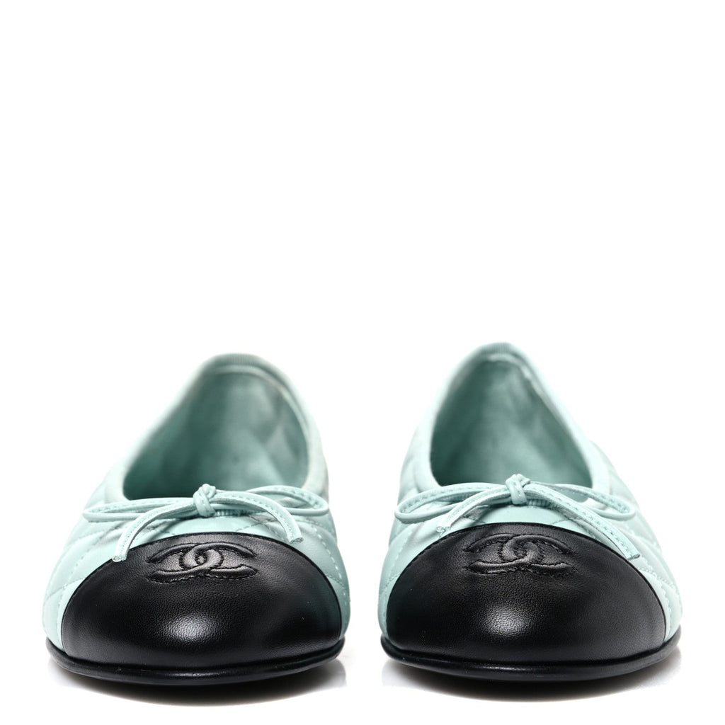 Chanel Quilted CC Cap Toe Women's Ballerina Flats Light Blue