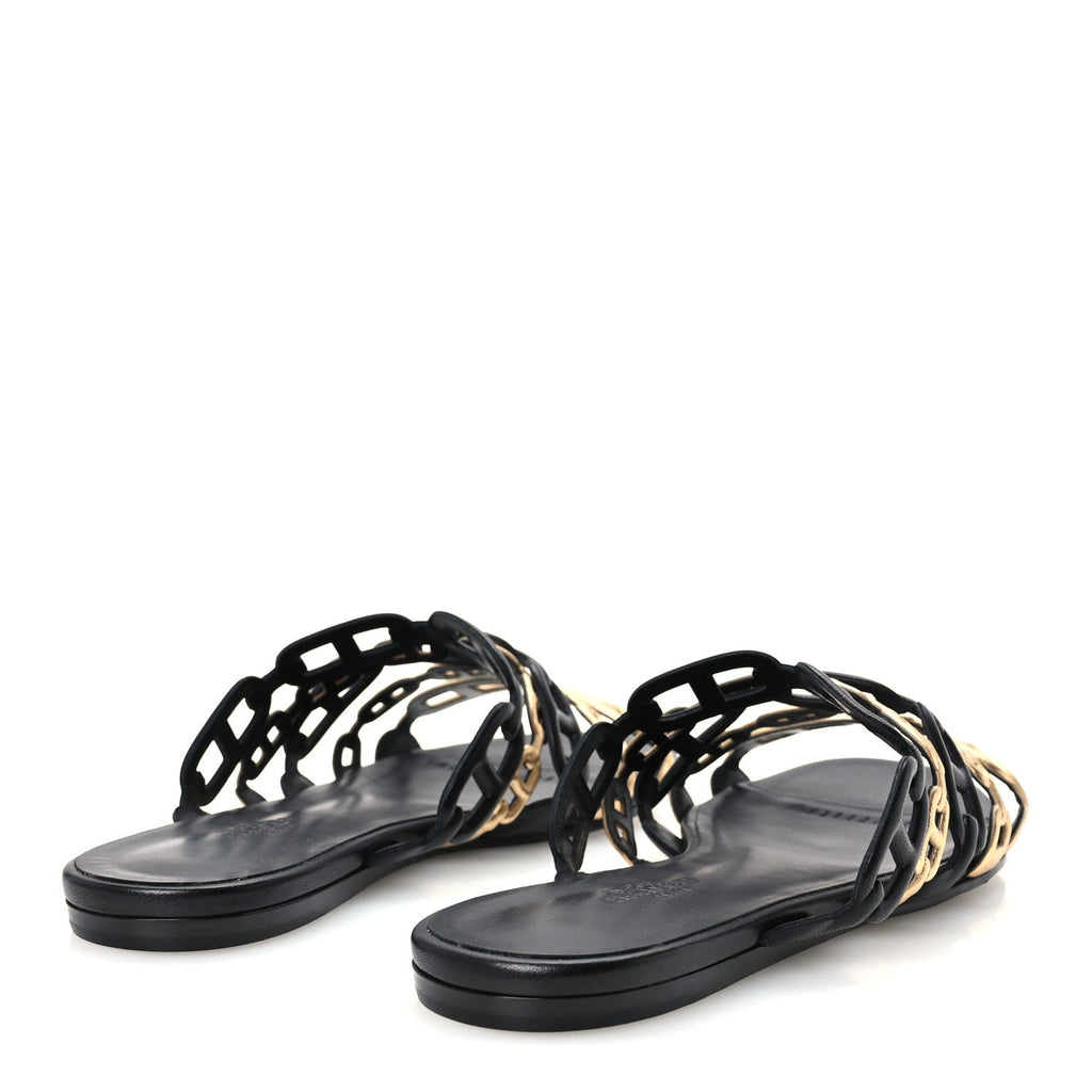 Hermes Nappa Women's Thalassa Sandals 37 Black Doré