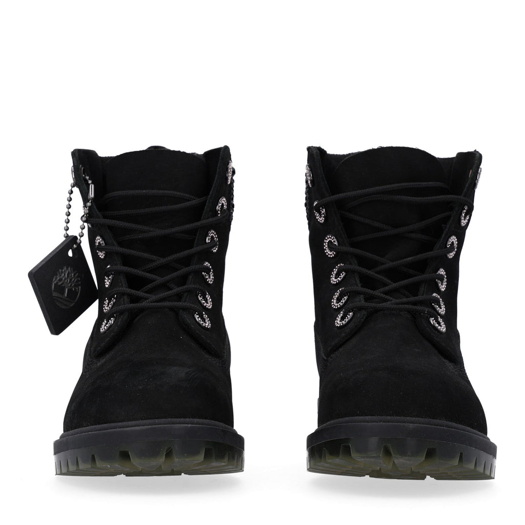 Jimmy Choo Nubuck Swarovski Crystal Women's Timberland Boots 37.5 Black