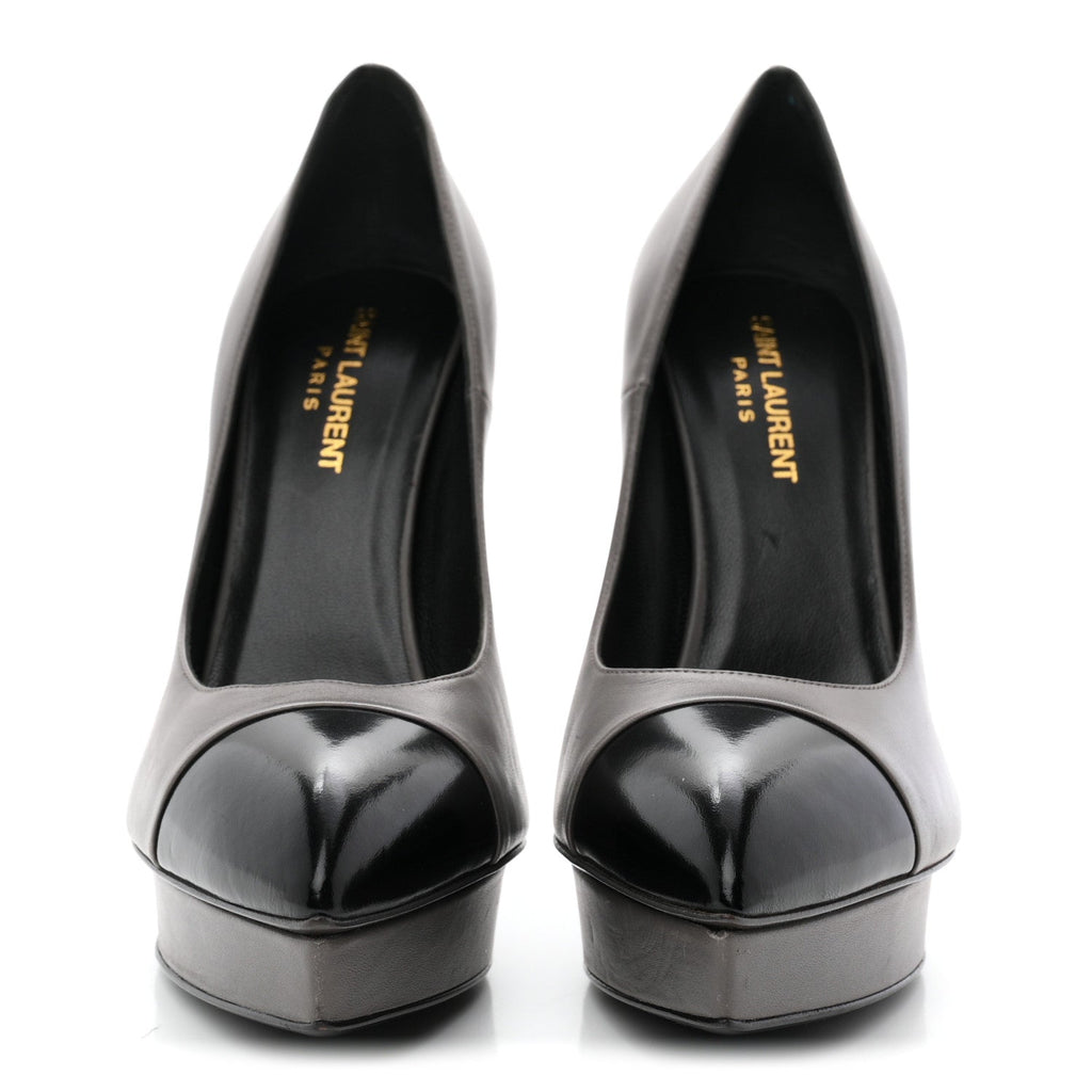 Saint Laurent Calfskin Cap Toe Janis 105 Platform Pumps 39.5 Grey