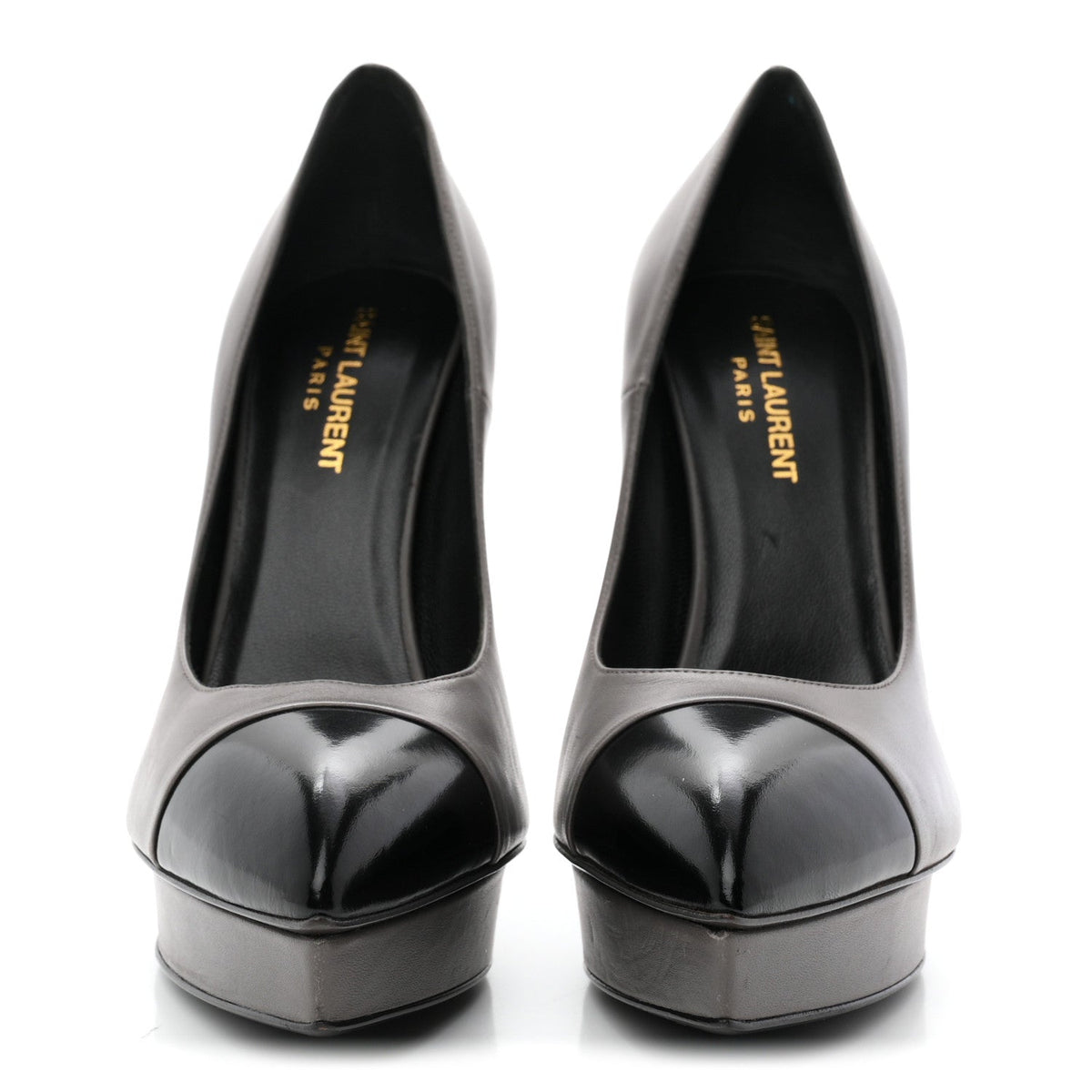 Saint Laurent Calfskin Cap Toe Janis 105 Platform Pumps 39.5 Grey