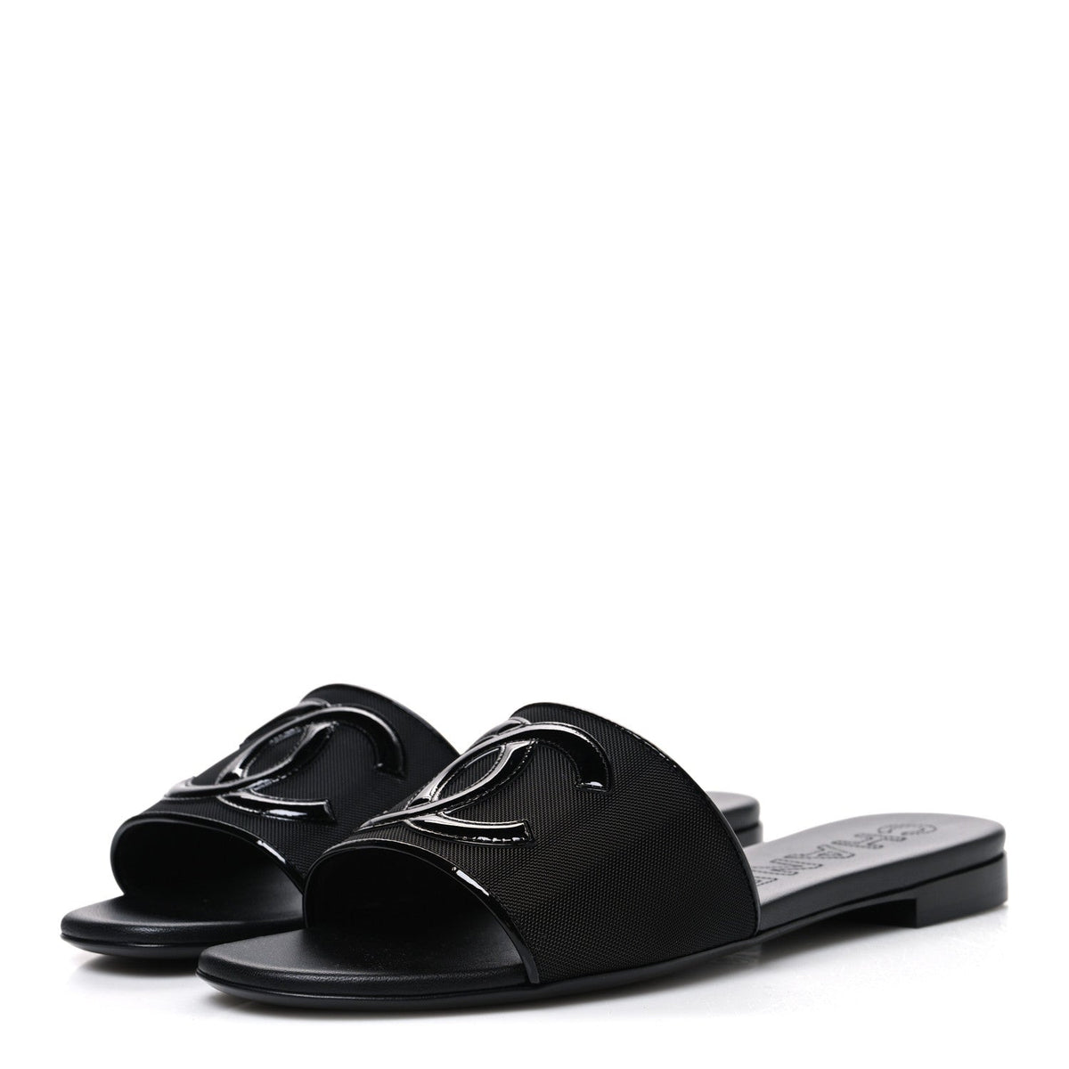 Chanel Mesh Patent Calfskin Women's CC Mules 39 Black