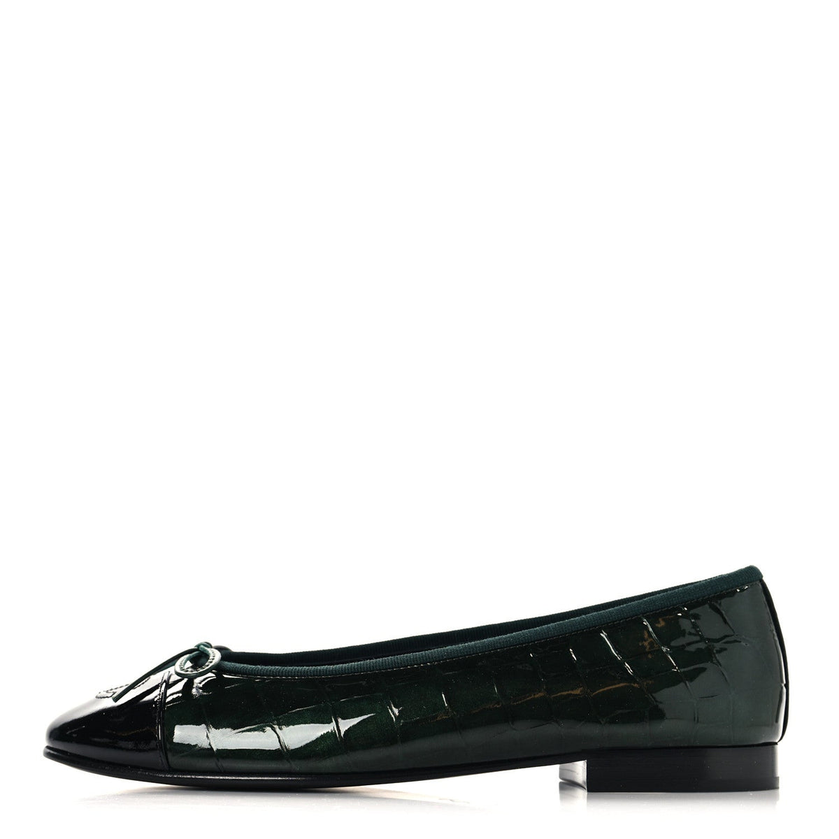 Patent Crocodile Embossed Ballerina Flats Dark Green Black