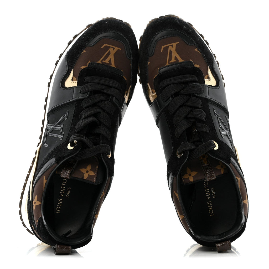 Louis Vuitton Suede Calfskin Recycled Monogram Nylon Women's Run Away Sneakers 39 Black