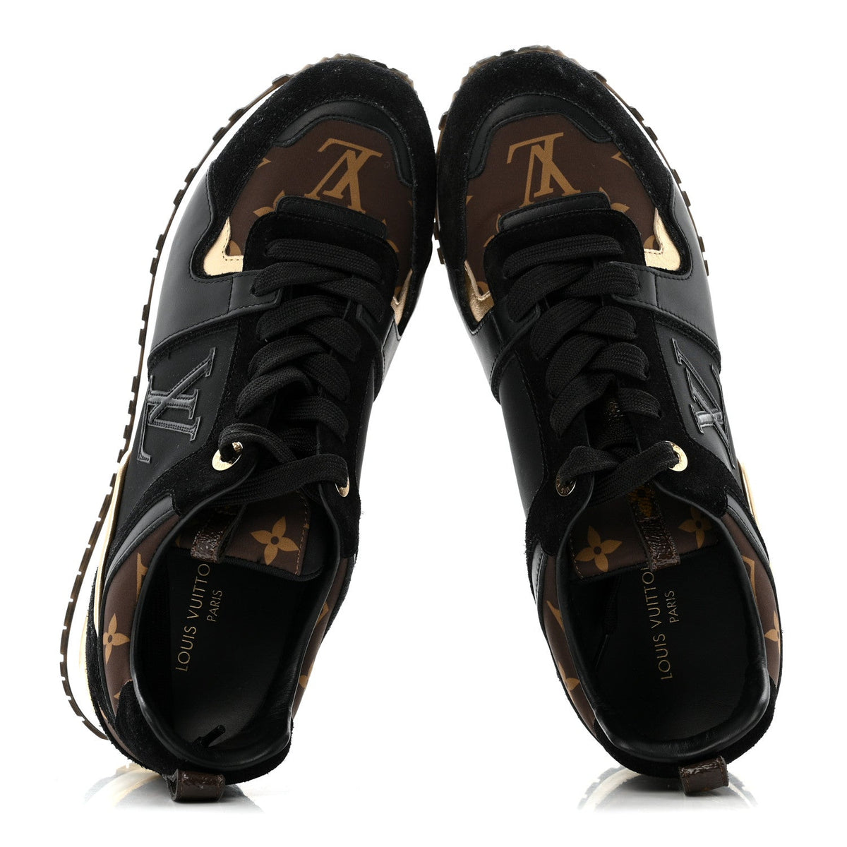 Louis Vuitton Suede Calfskin Recycled Monogram Nylon Women's Run Away Sneakers 39 Black