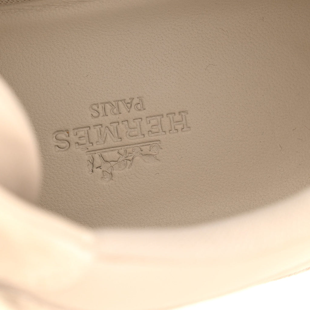 Hermes Calfskin Suede Goatskin Women's Loop Sneakers 37 Beige Galet