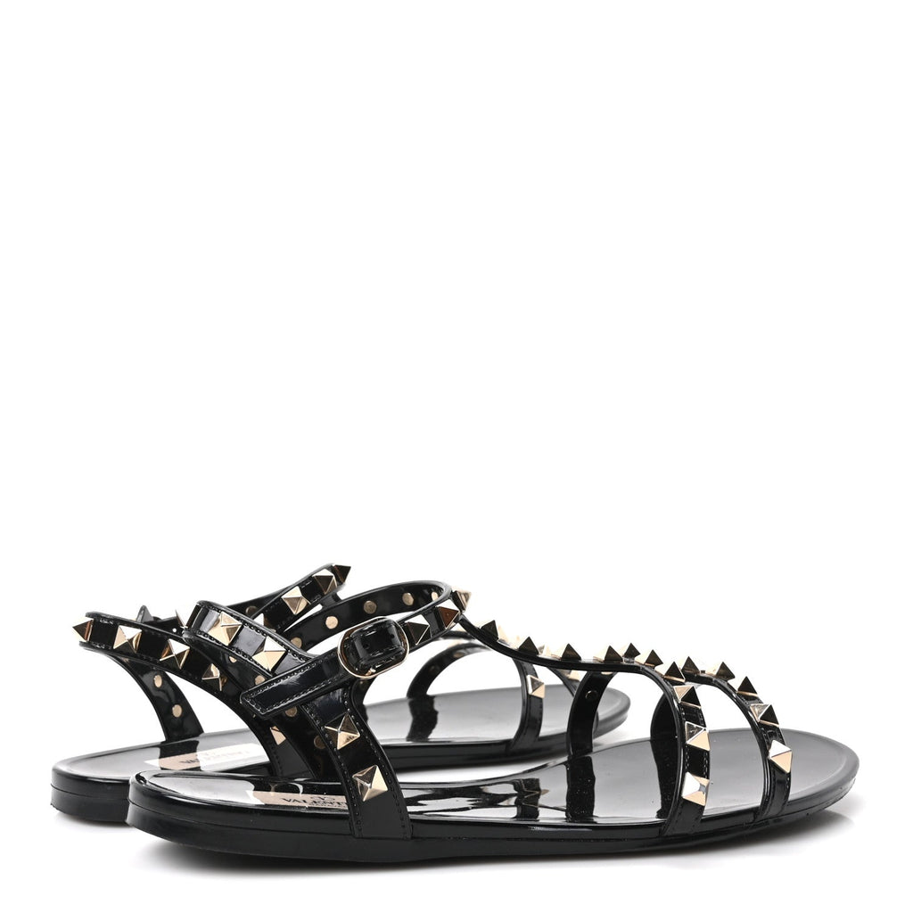 Valentino Garavani PVC Women's Jelly Rockstud Caged Sandals 38 Black