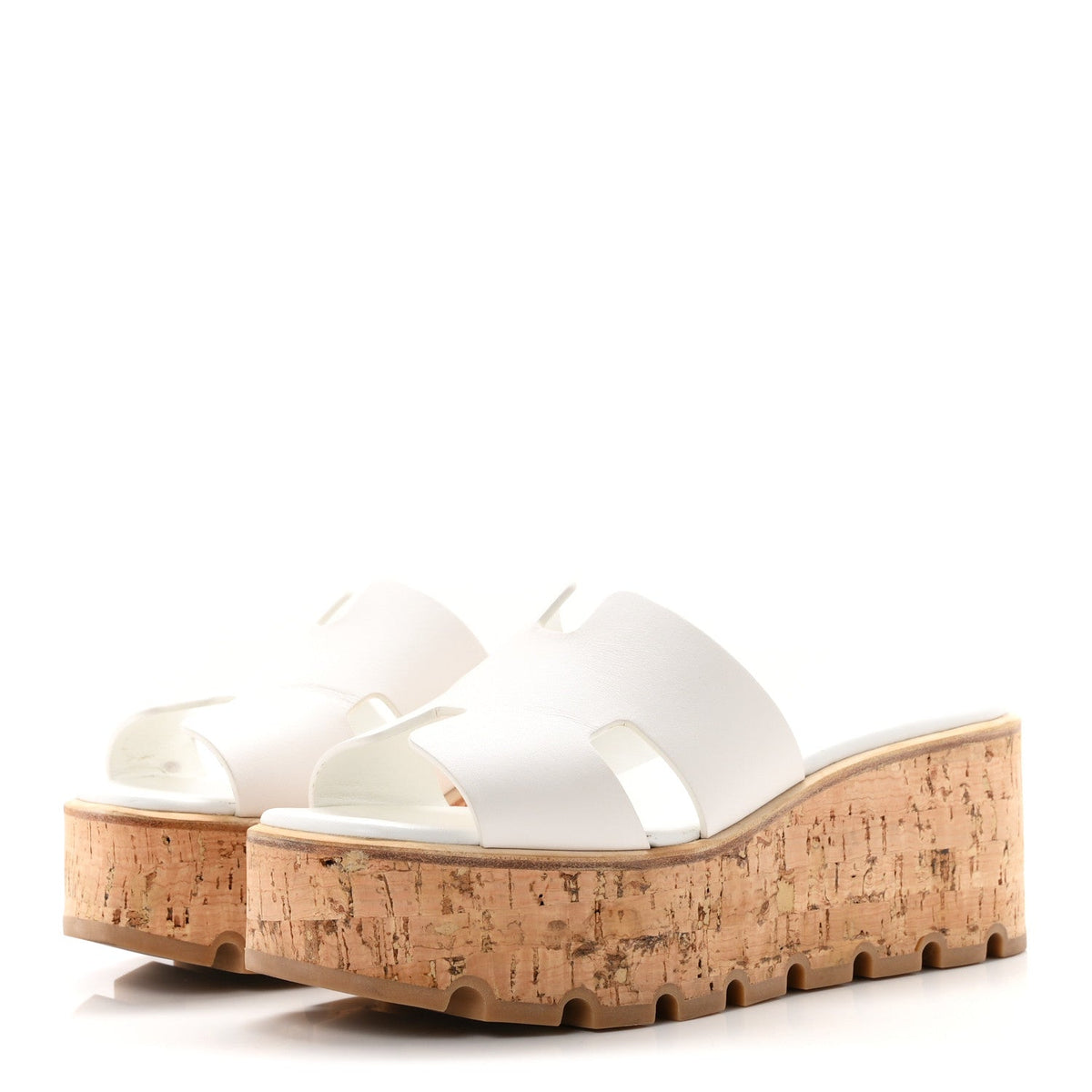 Hermes Calfskin Cork Women's Eze 30 Sandals 37 White