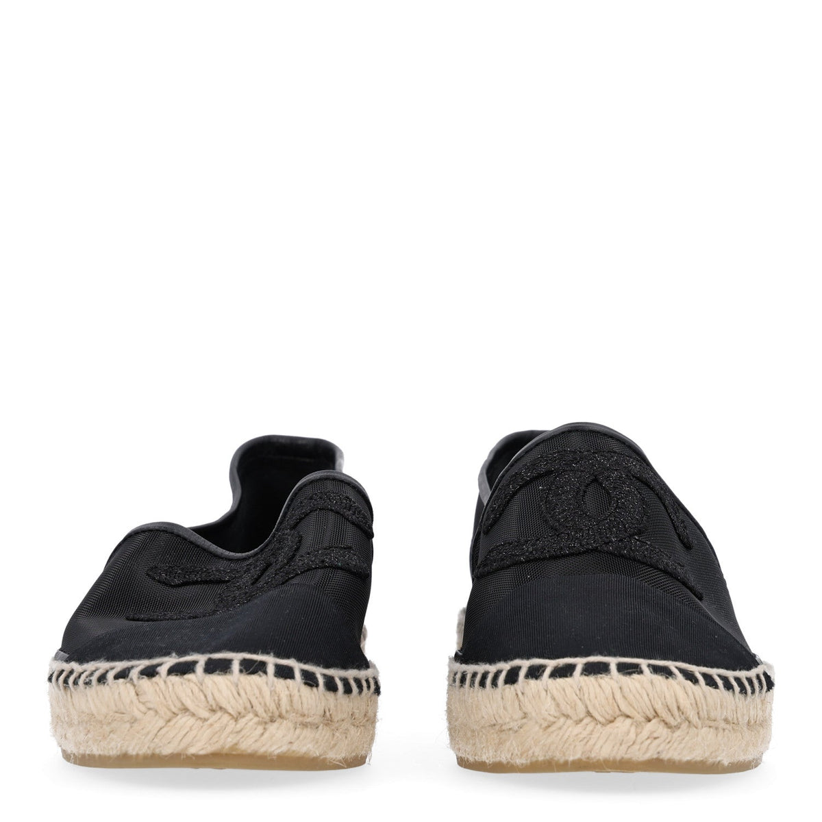Chanel Mesh Grosgrain Women's CC Espadrilles 40 Black
