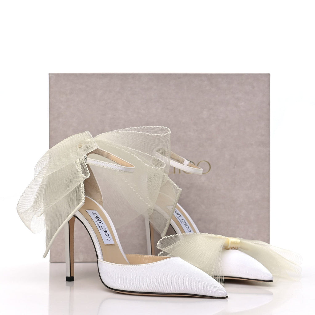 Jimmy Choo Satin Women's Averly Bow 100 Pumps 39.5 Latte