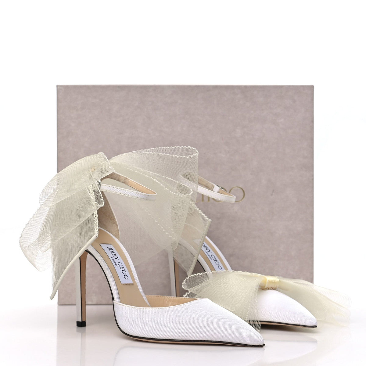 Jimmy Choo Satin Women's Averly Bow 100 Pumps 39.5 Latte