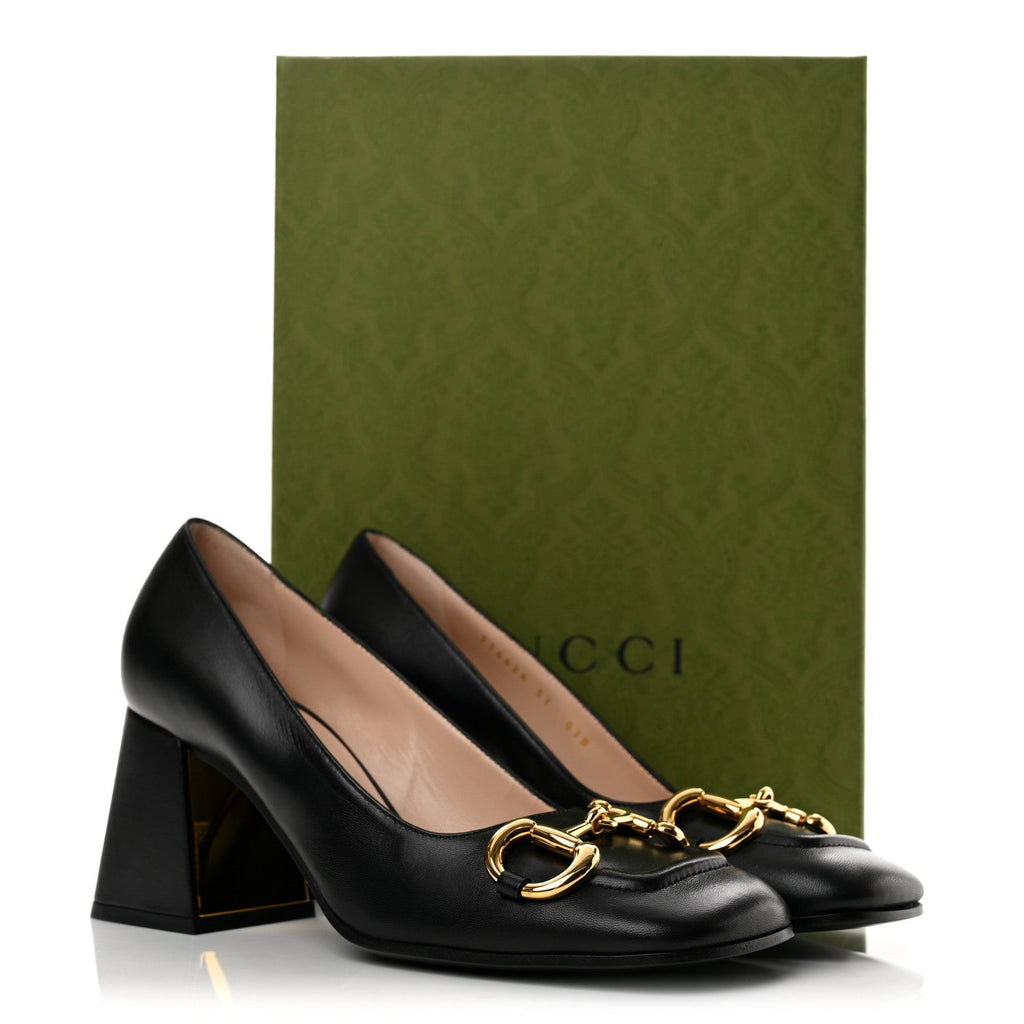 Gucci Kidskin Leather Women's Malaga Kid Horsebit Pumps 37 Black