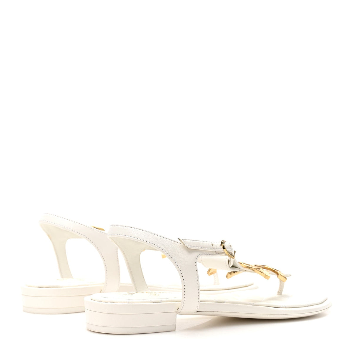 Chanel Lambskin Women's CC Thong Sandals 37.5 White