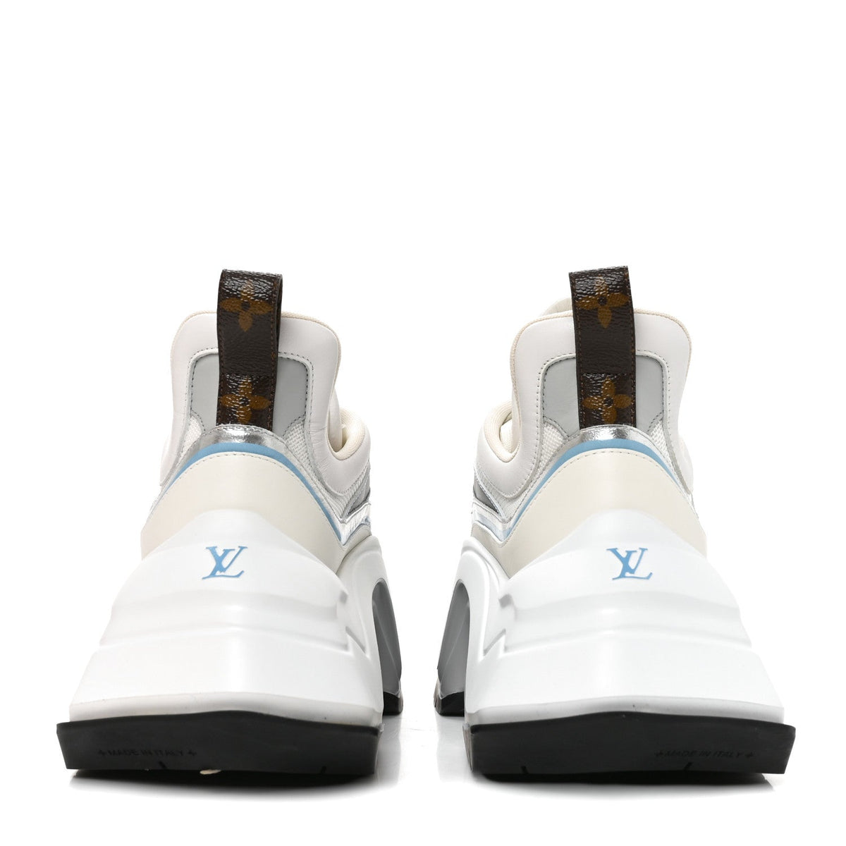 Louis Vuitton Calfskin Technical Nylon Women's LV Archlight Sneakers 38 White Blue Gris