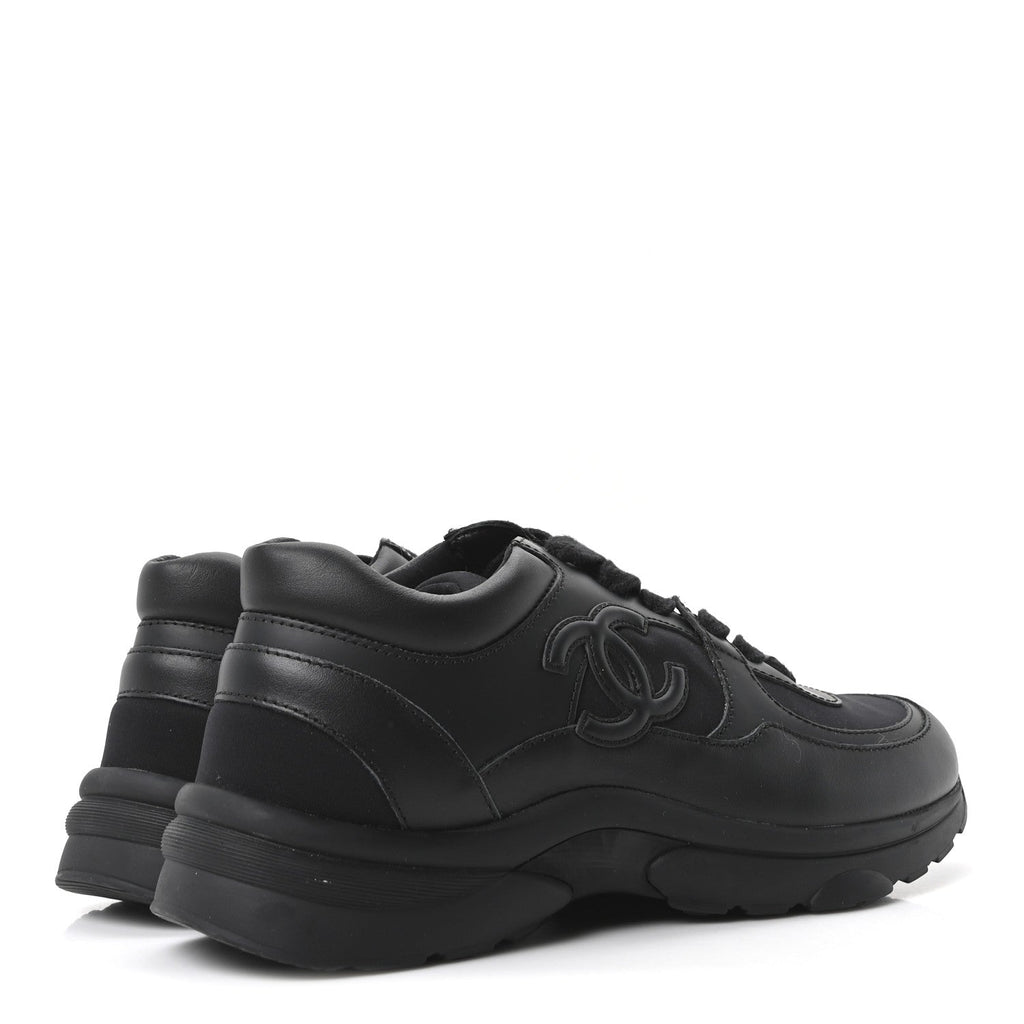 Chanel Lambskin Fabric Women's CC Uniform Sneakers 38.5 Black